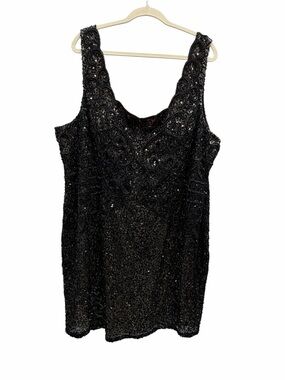 NWT Scala 60046X Black Nude Sequin Short Cocktail Dress Plus Size 22